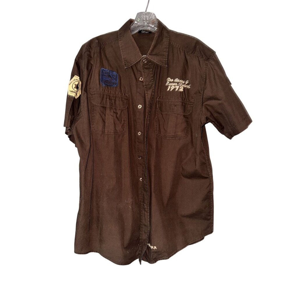 Vintage 1972 National Hotrod Festival Marshal button up collared Shirt Trophy Cl
